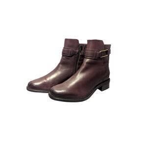 Clarks Burgundy Leather Ankle Boots Women’s Booties Side Zip NWOB Low Heel